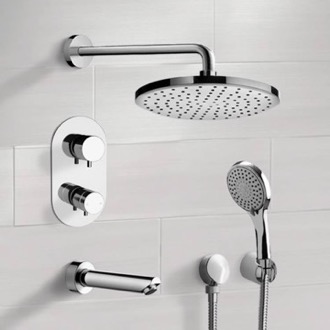 Tub and Shower Faucet Thermostatic Tub and Shower Faucet Set with Handheld and Rain Shower Head Remer TSH45
